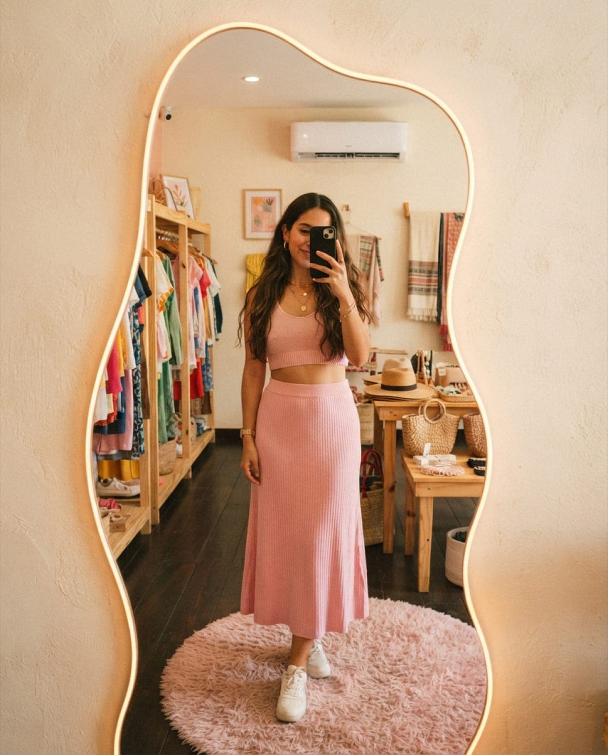 Conjunto top y falda plisada rosa