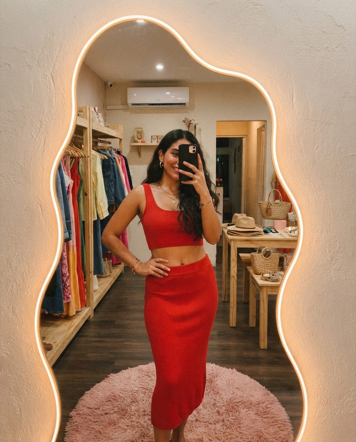 Conjunto top y falda rojo