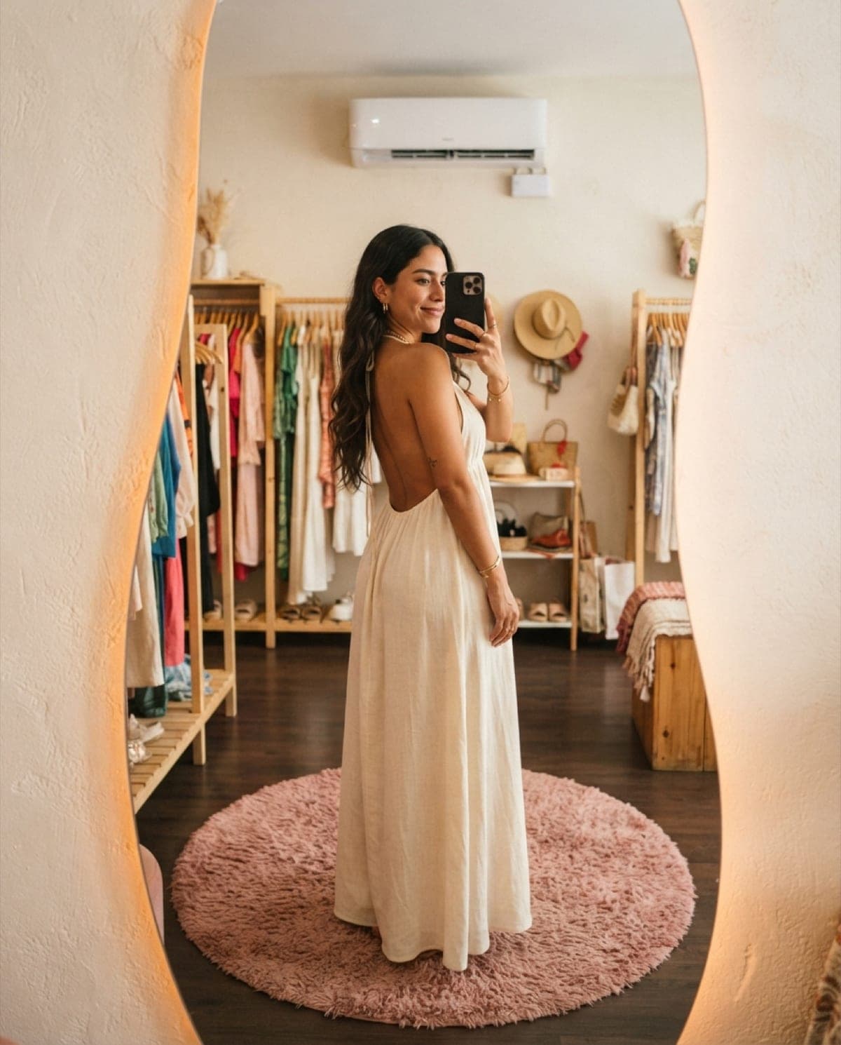 Vestido largo plisado – Crema